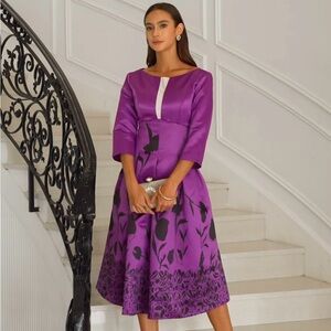 STYLEWE Purple A-Line Midi Dress with Bateau Neckline